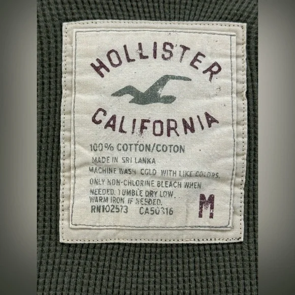 Hollister Men's Waffle Knit Long Sleeve Olive Green Casual Top, Size Medium - Picture 10 of 10